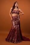 Buy_wildflower by krishna_Maroon Pure Georgette Lining Buttercrepe Astron Mermaid Lehenga Set _at_Aza_Fashions