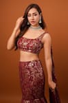 wildflower by krishna_Maroon Pure Georgette Lining Buttercrepe Astron Mermaid Lehenga Set _Online_at_Aza_Fashions