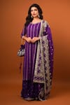 Buy_wildflower by krishna_Purple Pure Georgette Embroidery Gota Patti Wide V Striped Kurta Gharara Set _at_Aza_Fashions