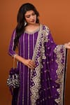 wildflower by krishna_Purple Pure Georgette Embroidery Gota Patti Wide V Striped Kurta Gharara Set _Online_at_Aza_Fashions