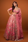 Buy_wildflower by krishna_Pink Pure Tissue Lining Buttercrepe Embroidery Sequin Garden Lehenga Set _at_Aza_Fashions