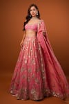 Buy_wildflower by krishna_Pink Pure Tissue Lining Buttercrepe Embroidery Bloom Garden Lehenga Set _at_Aza_Fashions