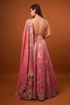 Shop_wildflower by krishna_Pink Pure Tissue Lining Buttercrepe Embroidery Bloom Garden Lehenga Set _at_Aza_Fashions