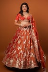 Buy_wildflower by krishna_Orange Pure Tissue Lining Buttercrepe Embroidery Sequin Gullista Lehenga Set _at_Aza_Fashions