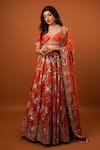 Shop_wildflower by krishna_Orange Pure Tissue Lining Buttercrepe Embroidery Sequin Gullista Lehenga Set _at_Aza_Fashions