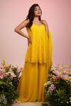 Buy_wildflower by krishna_Yellow Pure Georgette Lining Buttercrepe And Sequin Jaal Kurta Sharara Set _at_Aza_Fashions