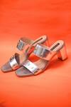 Shop_Shradha Hedau Footwear Couture_Silver Studs Leia Metallic Star Embellished Heels _at_Aza_Fashions