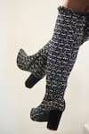 Shop Shradha Hedau Footwear Couture Black Textured Lisbeth Boots at Aza Fashions Shop_Shradha Hedau Footwear Couture_Black Textured Lisbeth Boots _at_Aza_Fashions