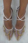 Shop_Shradha Hedau Footwear Couture_White Embellished Nova Bead Wrap-around Heels _at_Aza_Fashions