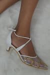 Shop_Shradha Hedau Footwear Couture_White Embellished Nova Bead Wrap-around Heels _Online_at_Aza_Fashions