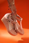 Shop_Shradha Hedau Footwear Couture_Beige Plain Eliana Colour Block Wedges _at_Aza_Fashions