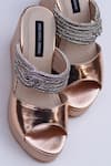 Buy_Shradha Hedau Footwear Couture_Rose Gold Embellished Josephine Metallic Wedges _at_Aza_Fashions