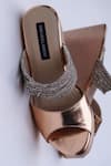 Shop_Shradha Hedau Footwear Couture_Rose Gold Embellished Josephine Metallic Wedges _at_Aza_Fashions