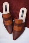 Shop_Shradha Hedau Footwear Couture_Brown Colour Block Quinn Mules _at_Aza_Fashions