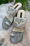 Buy_Shradha Hedau Footwear Couture_Silver Embellished Silvia Metallic Wedges _at_Aza_Fashions