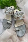 Shop_Shradha Hedau Footwear Couture_Silver Embellished Silvia Metallic Wedges _at_Aza_Fashions