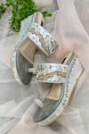 Shradha Hedau Footwear Couture_Silver Embellished Silvia Metallic Wedges _at_Aza_Fashions