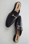 Shop_Shradha Hedau Footwear Couture_Black Ekansh Crocodile Skin Textured Mules _at_Aza_Fashions