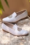 Buy_Shradha Hedau Footwear Couture_White Cutdana Patch Nehal Bullian Work Moccasin Shoes _at_Aza_Fashions