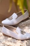 Shop_Shradha Hedau Footwear Couture_White Cutdana Patch Nehal Bullian Work Moccasin Shoes _at_Aza_Fashions