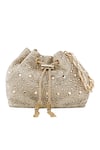 Buy_House of Bio_Gold Crystal Swarovski Stone Studded Bucket Bag _Online_at_Aza_Fashions