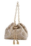 Buy_House of Bio_Gold Crystal Swarovski Studded Bucket Bag _at_Aza_Fashions