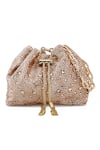 Buy_House of Bio_Rose Gold Crystal Swarovski Stone Embellished Bucket Bag _Online_at_Aza_Fashions