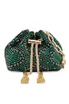 Buy_House of Bio_Green Crystal Embellished Mini Bucket Bag _at_Aza_Fashions