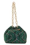 Shop_House of Bio_Green Crystal Embellished Mini Bucket Bag _at_Aza_Fashions