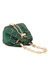 House of Bio_Green Crystal Embellished Mini Bucket Bag _Online_at_Aza_Fashions