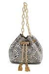 Buy_House of Bio_Silver Crystal Embellished Mini Bucket Bag _at_Aza_Fashions