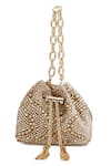 Buy_House of Bio_Gold Crystal Studded Mini Bucket Bag _at_Aza_Fashions