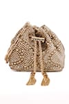 House of Bio_Gold Crystal Studded Mini Bucket Bag _Online_at_Aza_Fashions