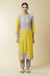 Samyukta Singhania_Yellow Silk Blend Embellished Bead Round Floral Kurta Set _Online_at_Aza_Fashions