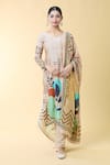 Buy_Samyukta Singhania_Beige Silk Blend Printed Leaf Round Kurta Set _Online_at_Aza_Fashions