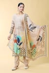 Shop_Samyukta Singhania_Beige Silk Blend Printed Leaf Round Kurta Set _Online_at_Aza_Fashions