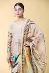 Samyukta Singhania_Beige Silk Blend Printed Leaf Round Kurta Set _at_Aza_Fashions