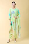 Buy_Samyukta Singhania_Green Silk Blend Printed Blossom Round Kurta Pant Set _at_Aza_Fashions