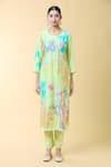 Samyukta Singhania_Green Silk Blend Printed Blossom Round Kurta Pant Set _Online_at_Aza_Fashions