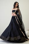 Shop_RoohbyRidhimaa_Black Viscose Raw Silk Embroidered Zari Square Damini Mirror Lehenga Set _Online_at_Aza_Fashions