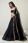 RoohbyRidhimaa_Black Viscose Raw Silk Embroidered Zari Square Damini Mirror Lehenga Set _at_Aza_Fashions