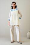 Buy_RoohbyRidhimaa_Ivory Silk Chanderi Embroidered Resham Round Jaya Short Kurta With Pant _at_Aza_Fashions