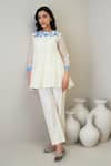 Buy_RoohbyRidhimaa_Ivory Silk Chanderi Embroidered Resham Round Jaya Short Kurta With Pant _Online_at_Aza_Fashions