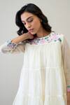 Buy_RoohbyRidhimaa_Ivory Silk Chanderi Embroidered Resham Round Jaya Short Tiered Kurta With Pant _Online_at_Aza_Fashions