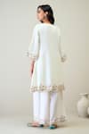 RoohbyRidhimaa_White Shimmer Cotton Embroidered Resham V-neck Junnon Floral Kurta Pant Set _at_Aza_Fashions