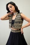 Buy_RoohbyRidhimaa_Black Viscose Raw Silk Embroidered Mirror Kamini Lehenga Set With Jacket _Online_at_Aza_Fashions