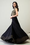 Shop_RoohbyRidhimaa_Black Viscose Raw Silk Embroidered Mirror Kamini Lehenga Set With Jacket _at_Aza_Fashions