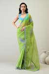 Buy_RoohbyRidhimaa_Green Silk Organza Embroidered Zari Parver Saree With Unstitched Blouse Piece _at_Aza_Fashions