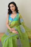 Shop_RoohbyRidhimaa_Green Silk Organza Embroidered Zari Parver Saree With Unstitched Blouse Piece _Online_at_Aza_Fashions