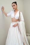 RoohbyRidhimaa_White Chanderi Embroidered Gota Plunge-v Shwet Lehenga Set _at_Aza_Fashions